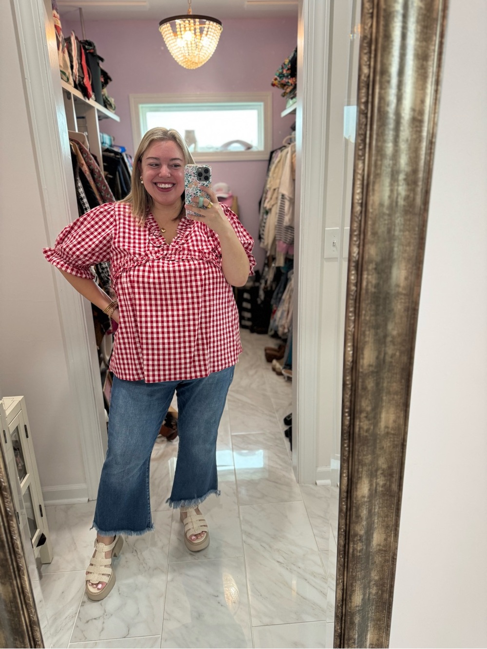 Chic Soul Red Gingham Ruffle Top